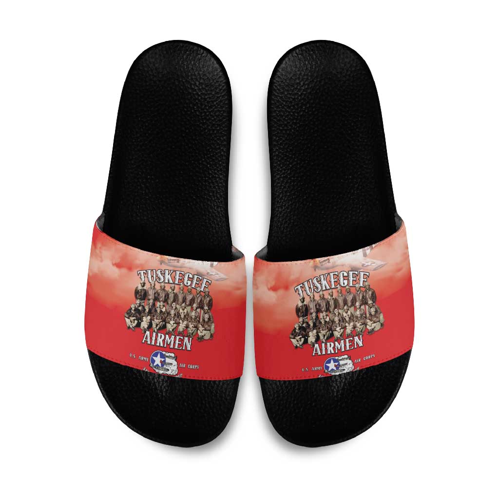 Remembering Tuskegee Airmen Slide Sandals Heroes of the 332nd Squadron Red Art