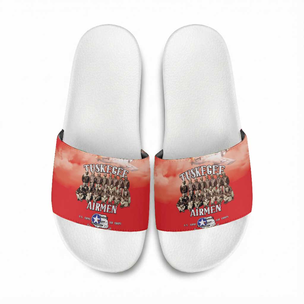 Remembering Tuskegee Airmen Slide Sandals Heroes of the 332nd Squadron Red Art