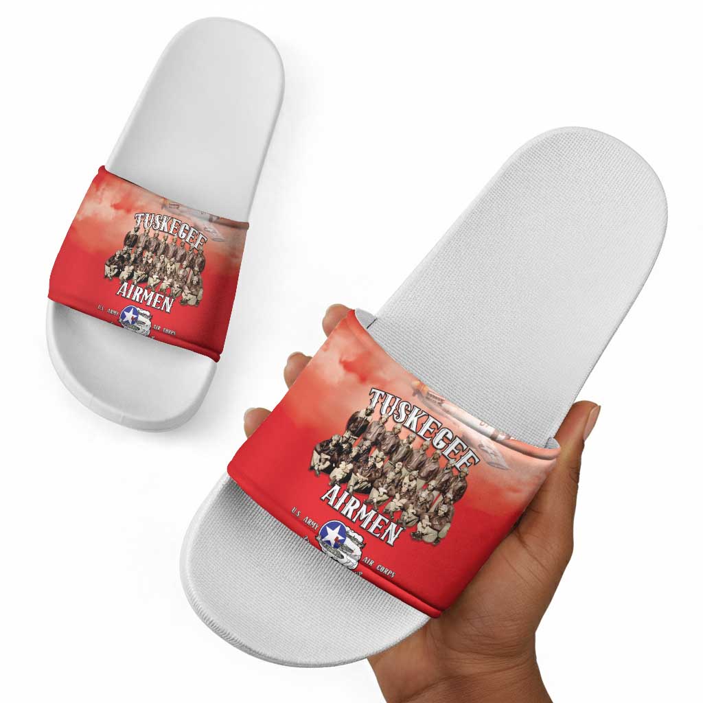 Remembering Tuskegee Airmen Slide Sandals Heroes of the 332nd Squadron Red Art