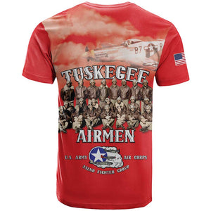 Remembering the Red Tail Heroes T shirt Tuskegee Airmen Legacy - Red - African Pride