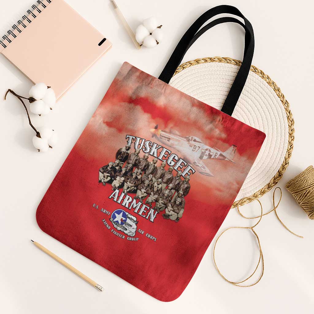 Remembering Tuskegee Airmen Tote Bag Heroes of the 332nd Squadron Red Art