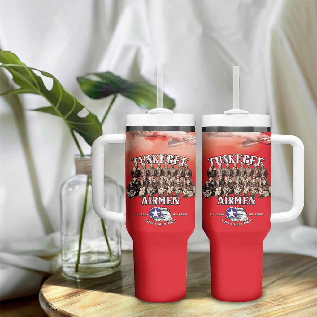 Remembering the Red Tail Heroes Tumbler With Handle Tuskegee Airmen Legacy - Red - African Pride