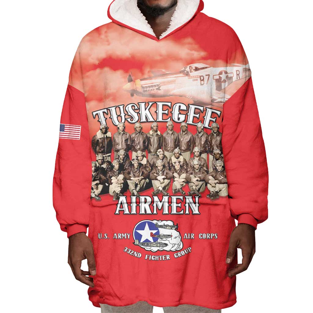 Remembering the Red Tail Heroes Wearable Blanket Hoodie Tuskegee Airmen Legacy - Red - African Pride