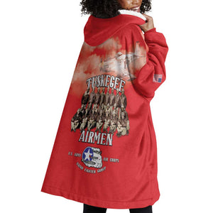 Remembering the Red Tail Heroes Wearable Blanket Hoodie Tuskegee Airmen Legacy - Red - African Pride
