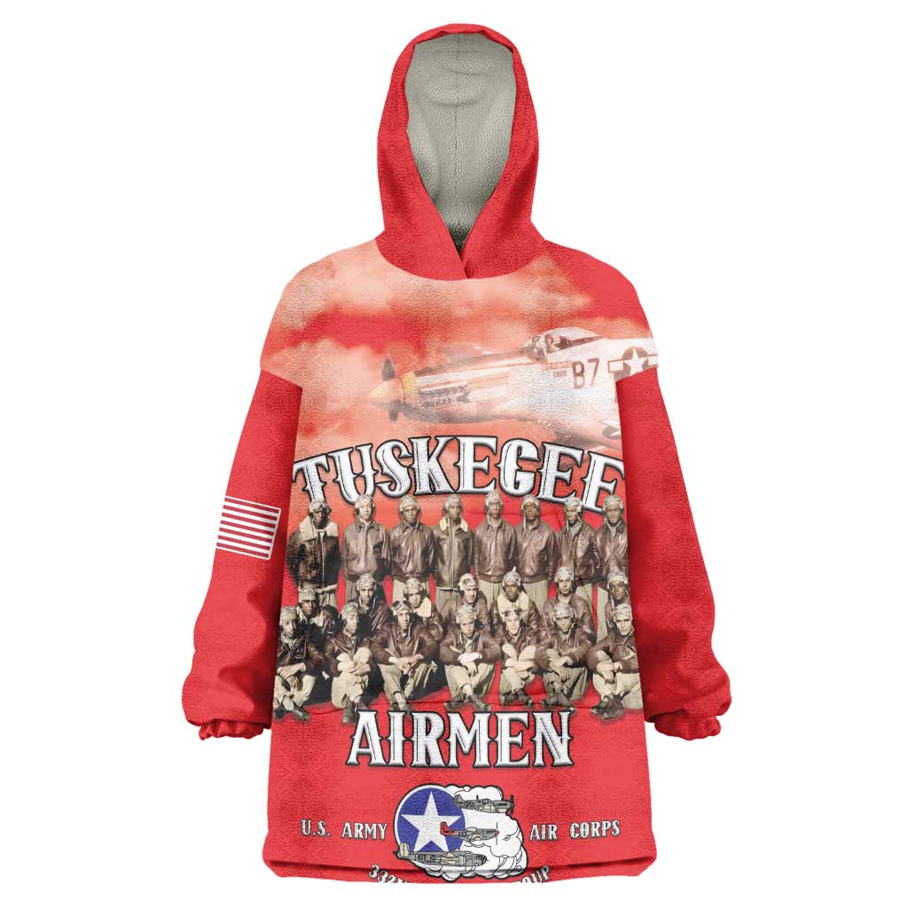 Remembering the Red Tail Heroes Wearable Blanket Hoodie Tuskegee Airmen Legacy - Red - African Pride