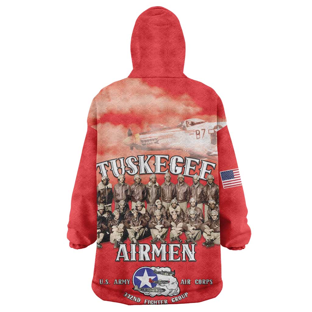 Remembering the Red Tail Heroes Wearable Blanket Hoodie Tuskegee Airmen Legacy - Red - African Pride