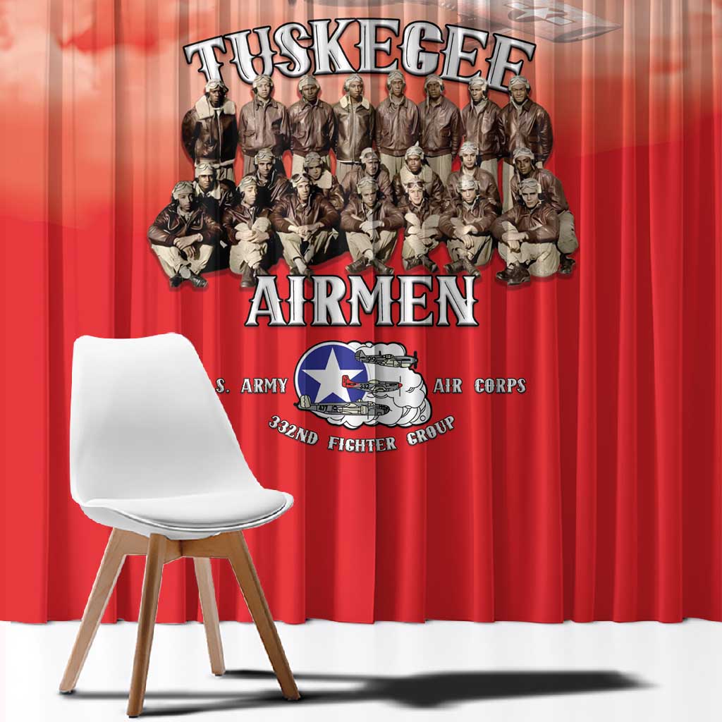 Remembering the Red Tail Heroes Window Curtain Tuskegee Airmen Legacy - Red - African Pride
