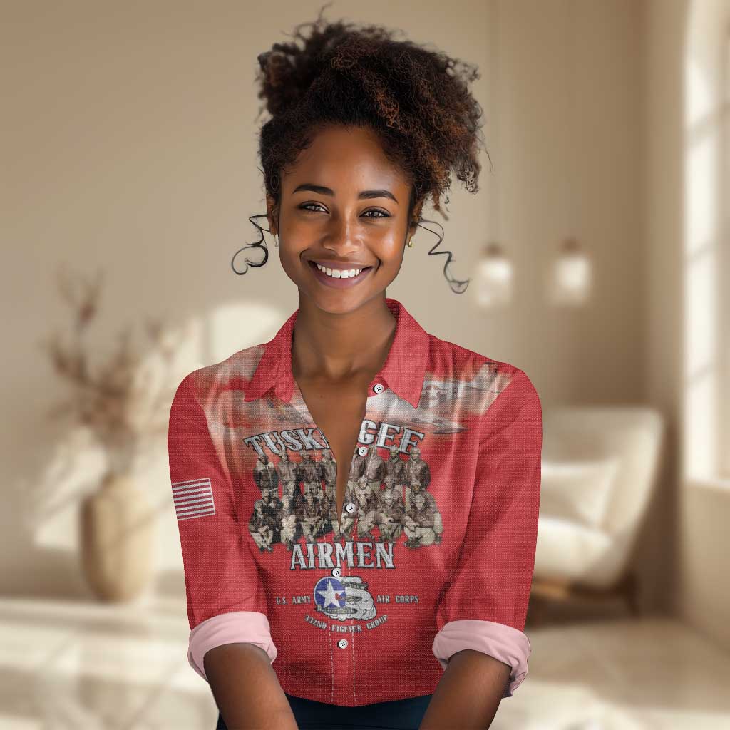 Remembering the Red Tail Heroes Women Casual Shirt Tuskegee Airmen Legacy - Red - African Pride