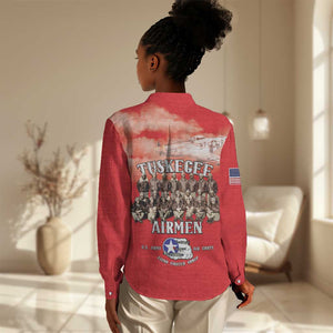 Remembering the Red Tail Heroes Women Casual Shirt Tuskegee Airmen Legacy - Red - African Pride