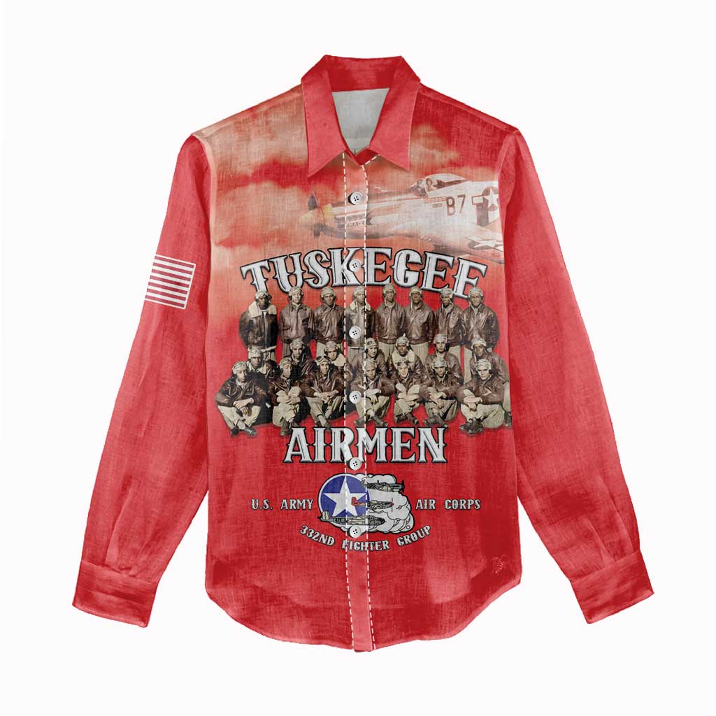 Remembering the Red Tail Heroes Women Casual Shirt Tuskegee Airmen Legacy - Red - African Pride