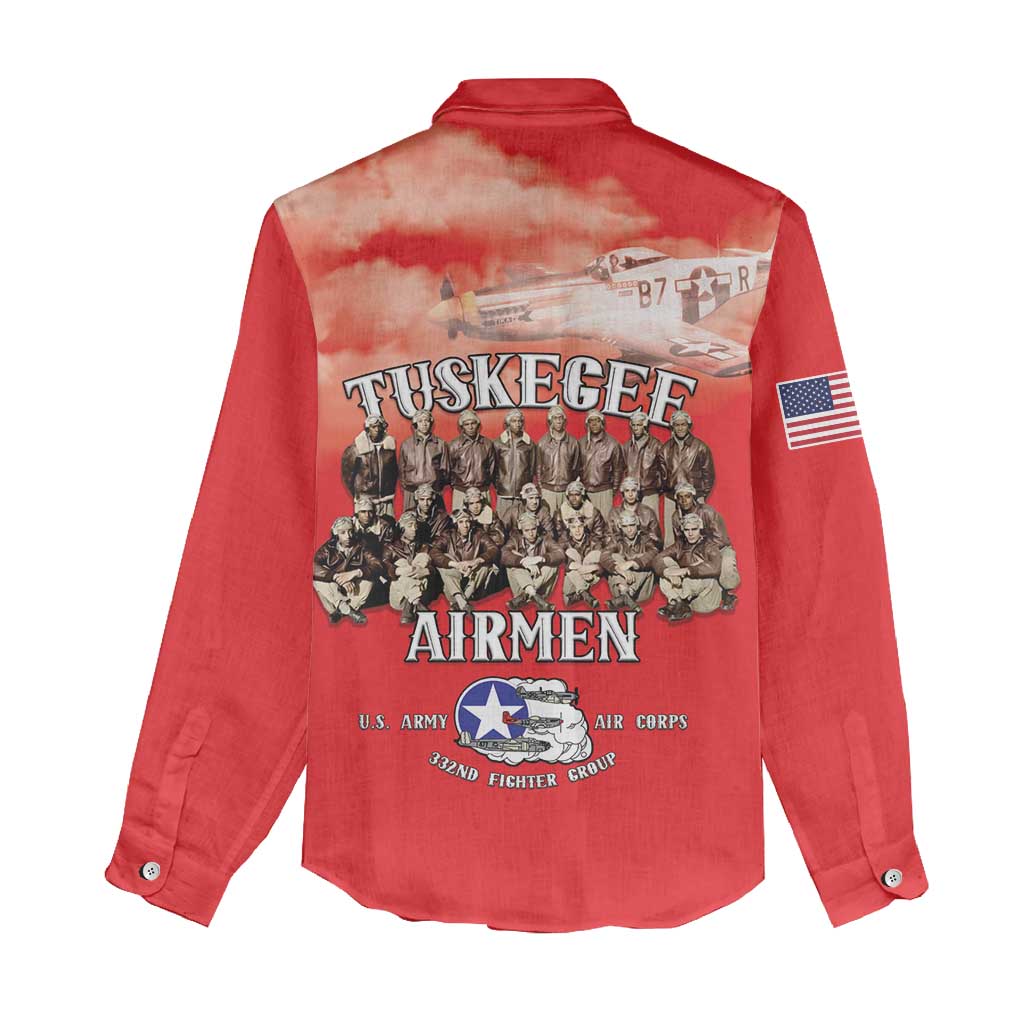 Remembering the Red Tail Heroes Women Casual Shirt Tuskegee Airmen Legacy - Red - African Pride