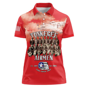Remembering the Red Tail Heroes Women Polo Shirt Tuskegee Airmen Legacy - Red - African Pride