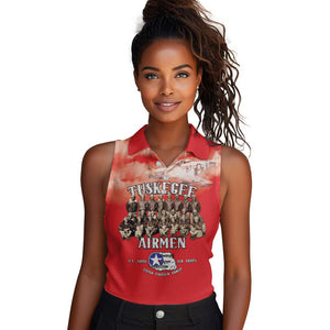 Remembering the Red Tail Heroes Women Sleeveless Polo Shirt Tuskegee Airmen Legacy - Red - African Pride