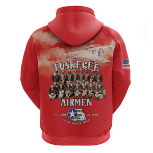 Remembering the Red Tail Heroes Zip Hoodie Tuskegee Airmen Legacy - Red - African Pride