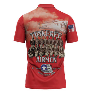 Remembering Tuskegee Airmen Zipper Polo Shirt Heroes of the 332nd Squadron Red Art