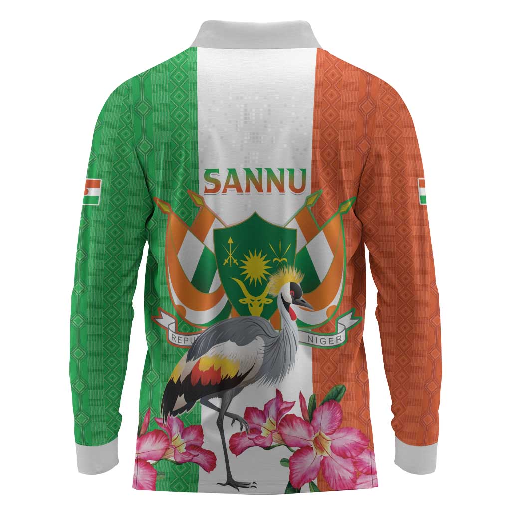 Afro Niger Sannu Long Sleeve Polo Shirt Coat Of Arms - African Pattern
