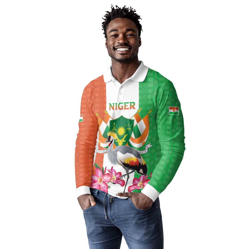 Afro Niger Sannu Long Sleeve Polo Shirt Coat Of Arms - African Pattern