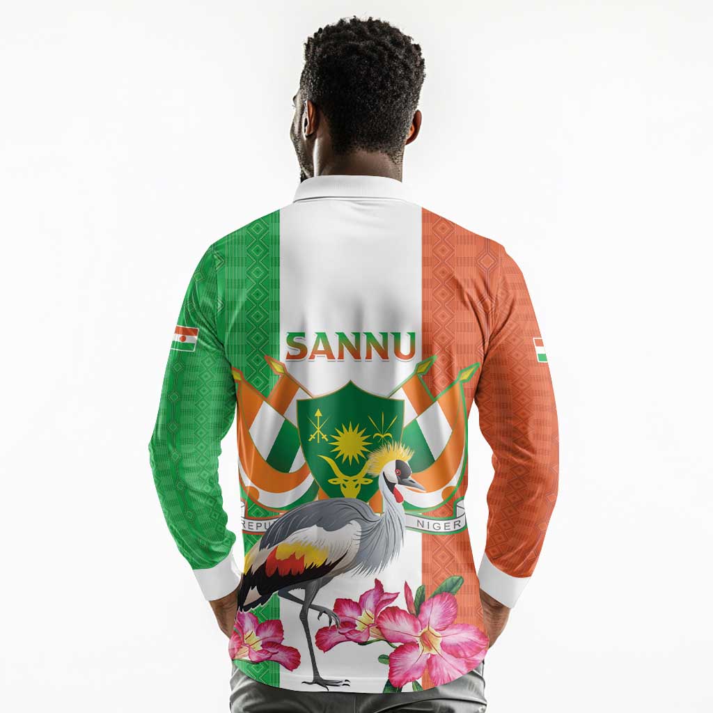 Afro Niger Sannu Long Sleeve Polo Shirt Coat Of Arms - African Pattern