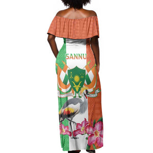 Afro Niger Sannu Off Shoulder Maxi Dress Coat Of Arms - African Pattern