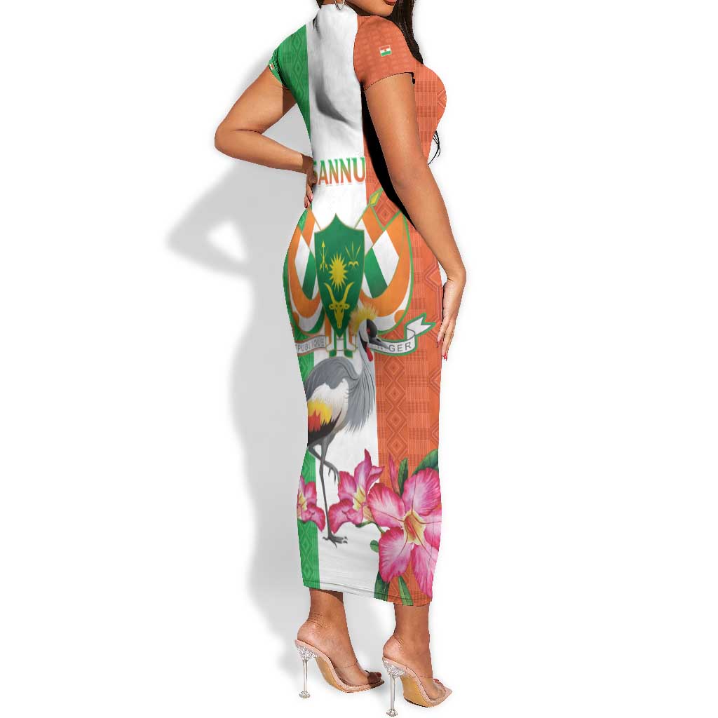 Afro Niger Sannu Short Sleeve Bodycon Dress Coat Of Arms - African Pattern LT15