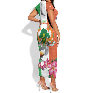 Afro Niger Sannu Short Sleeve Bodycon Dress Coat Of Arms - African Pattern LT15