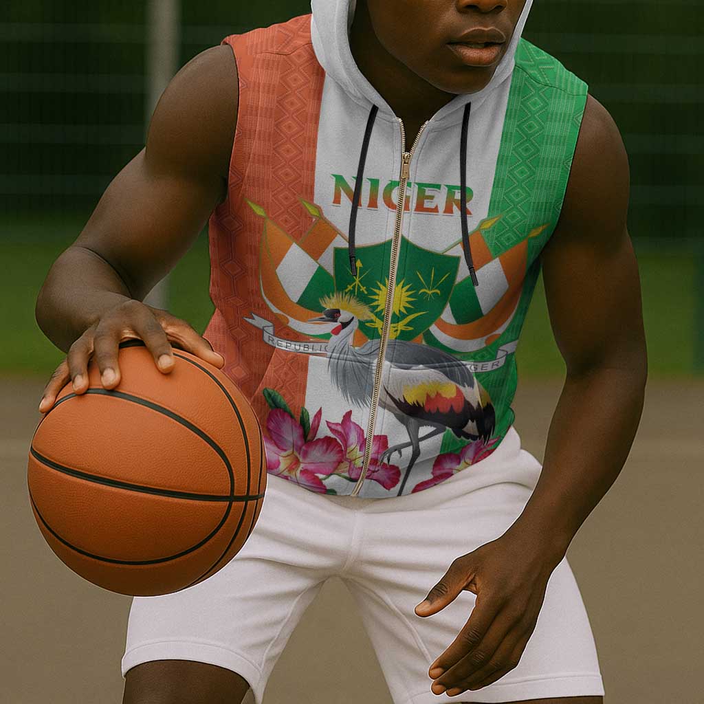 Afro Niger Sannu Sleeveless Zip Hoodie Coat Of Arms - African Pattern - African Pride