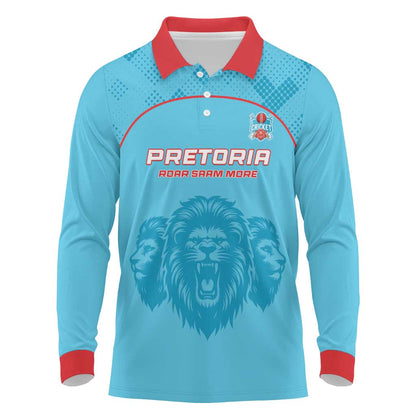 Custom Afro South Africa Cricket Long Sleeve Polo Shirt Roar Saam More - This Is Pretoria