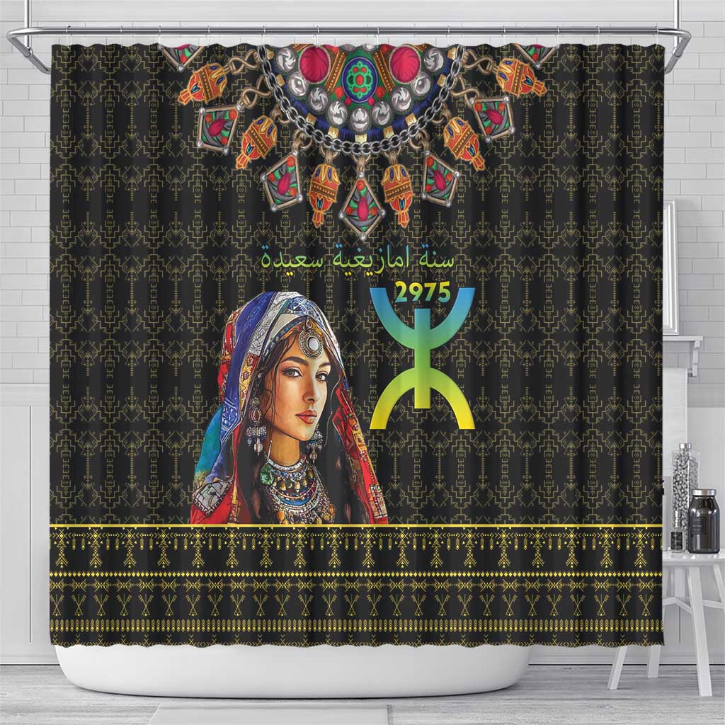 Assegwas Ameggaz Yennayer Shower Curtain Women Amazigh - Berber Pattern