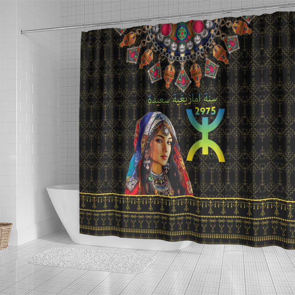 Assegwas Ameggaz Yennayer Shower Curtain Women Amazigh - Berber Pattern