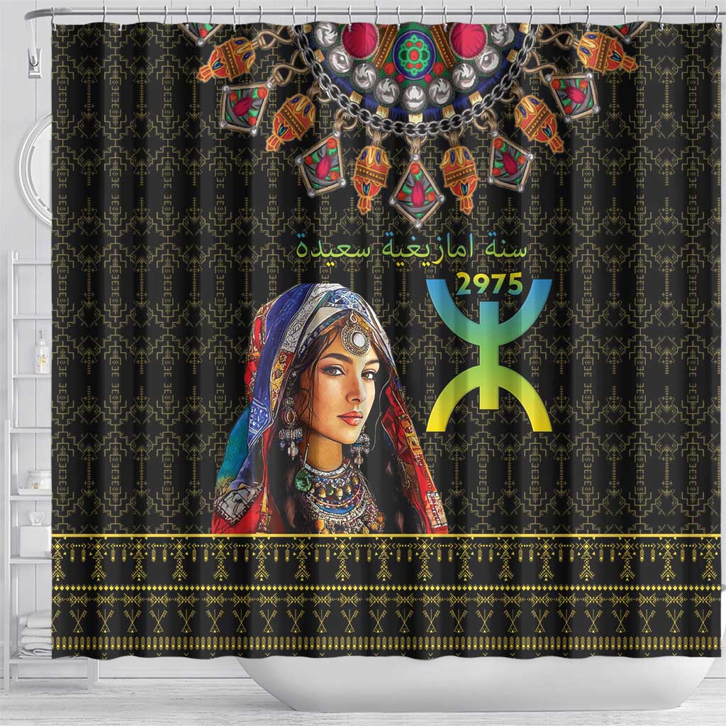 Assegwas Ameggaz Yennayer Shower Curtain Women Amazigh - Berber Pattern