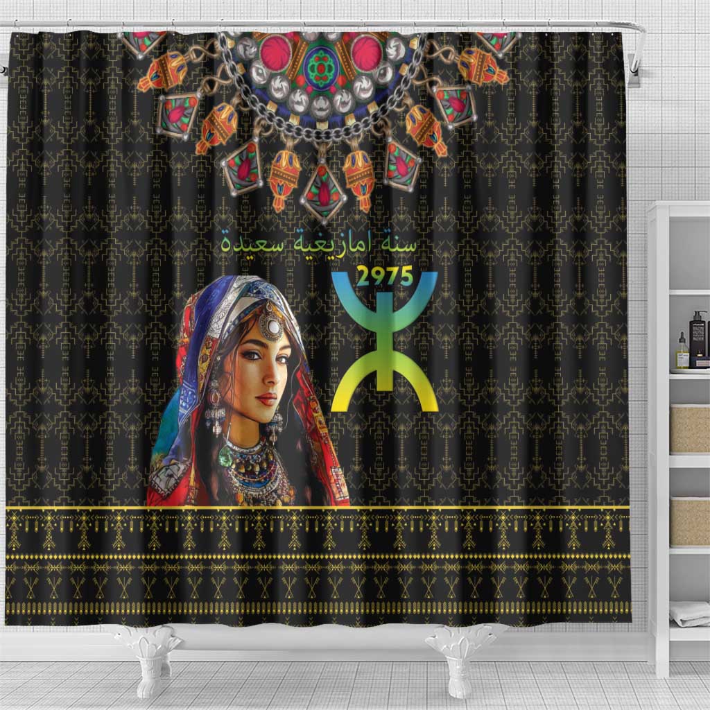 Assegwas Ameggaz Yennayer Shower Curtain Women Amazigh - Berber Pattern