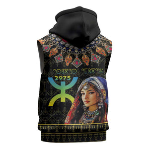 Assegwas Ameggaz Yennayer Sleeveless Hoodie Women Amazigh - Berber Pattern - African Pride