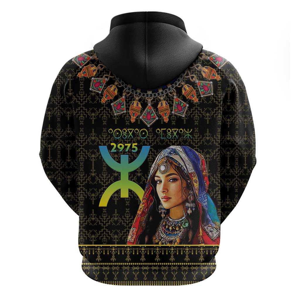Assegwas Ameggaz Yennayer Zip Hoodie Women Amazigh - Berber Pattern