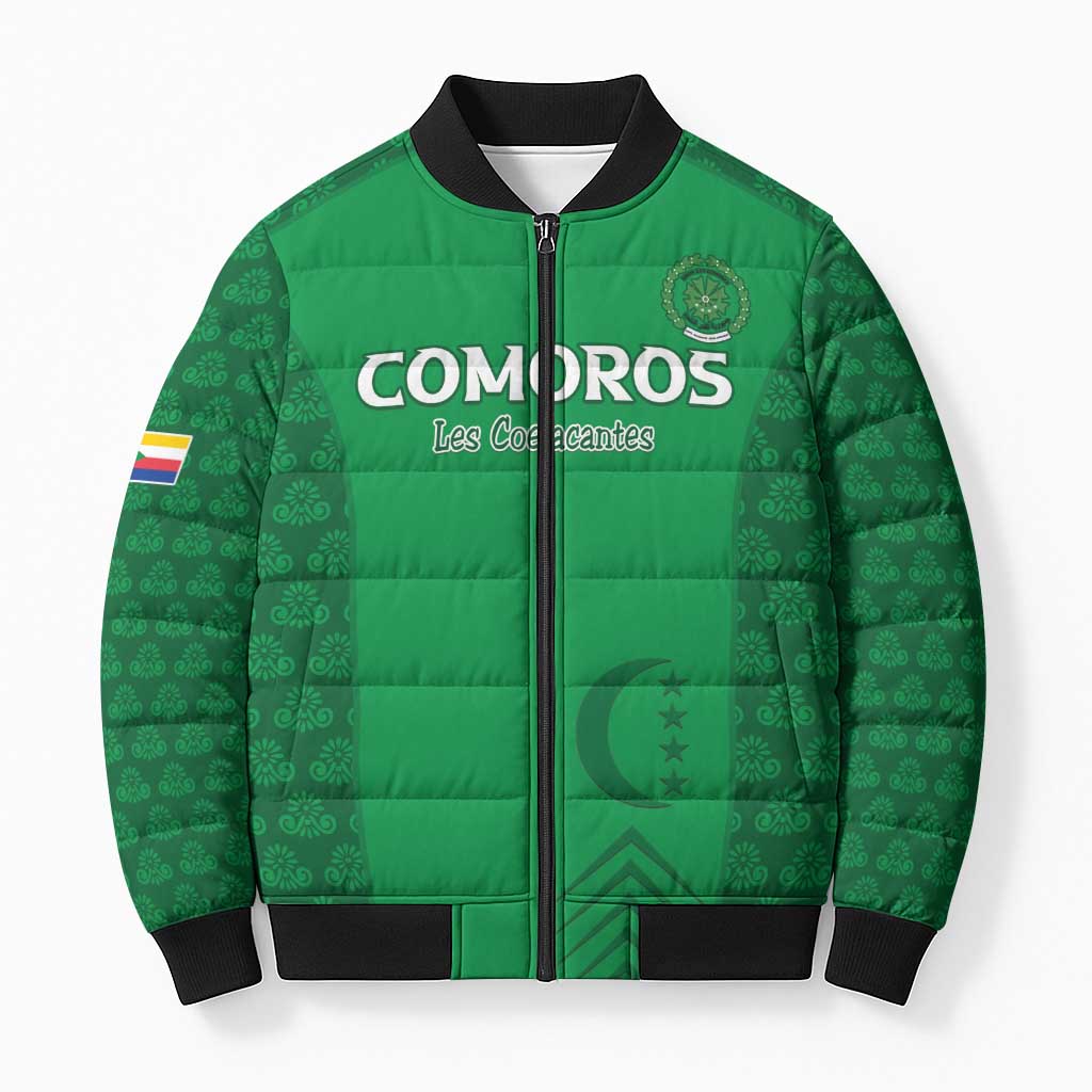Custom Comoros Football Bomber Puffer Jacket Go Champions Green Les Coelacantes - African Pride
