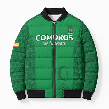Custom Comoros Football Bomber Puffer Jacket Go Champions Green Les Coelacantes - African Pride