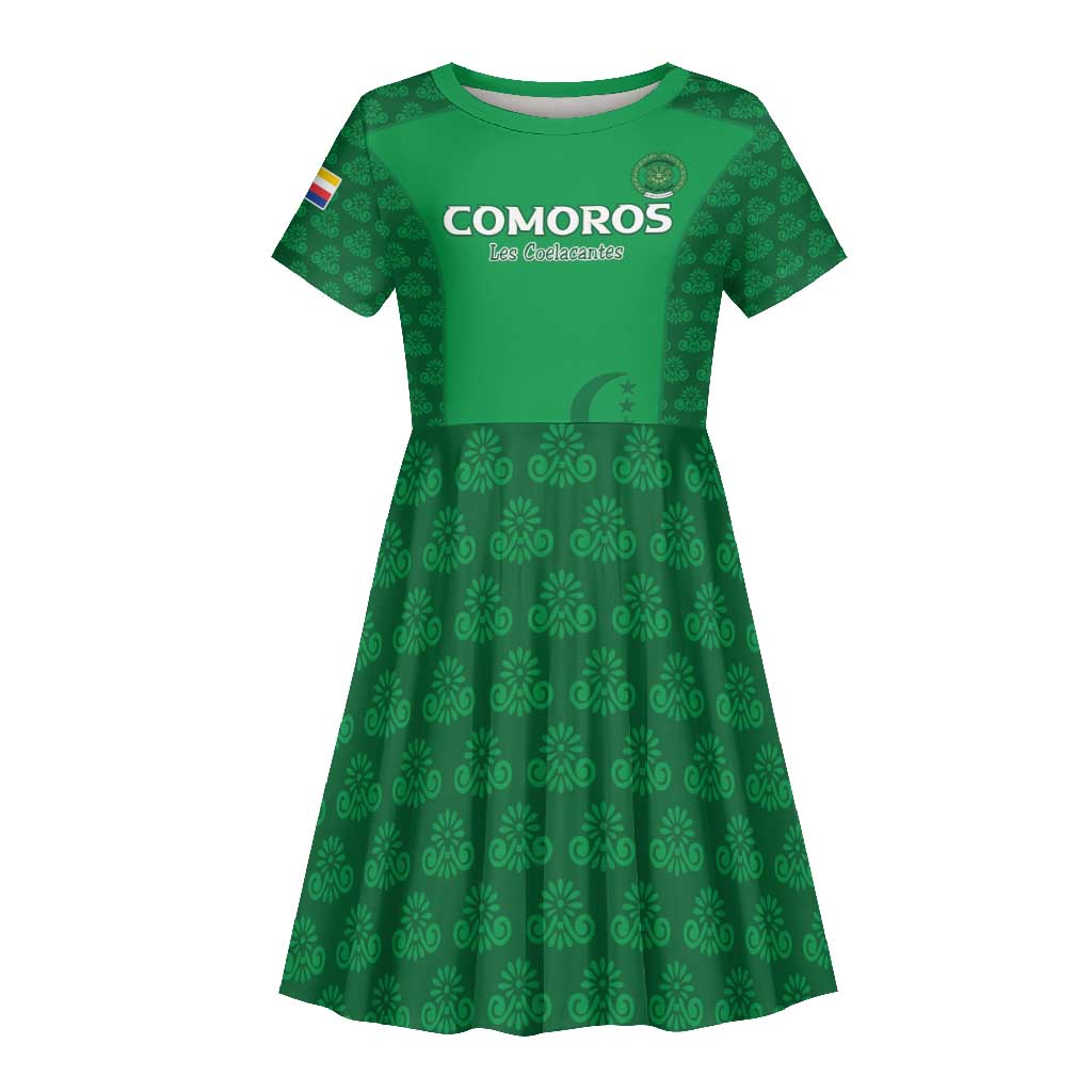 Custom Comoros Football Kid Short Sleeve Dress Go Champions Green Les Coelacantes LT15