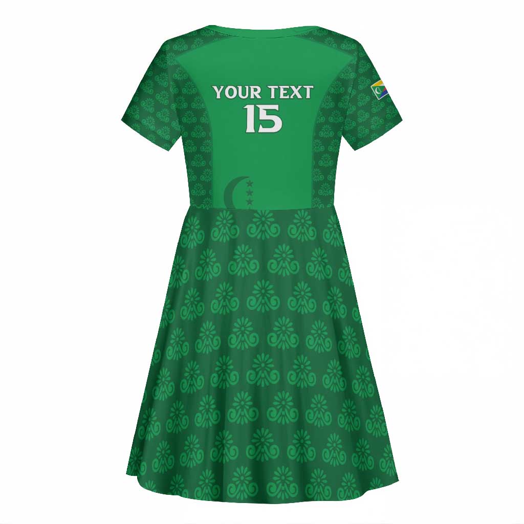 Custom Comoros Football Kid Short Sleeve Dress Go Champions Green Les Coelacantes LT15