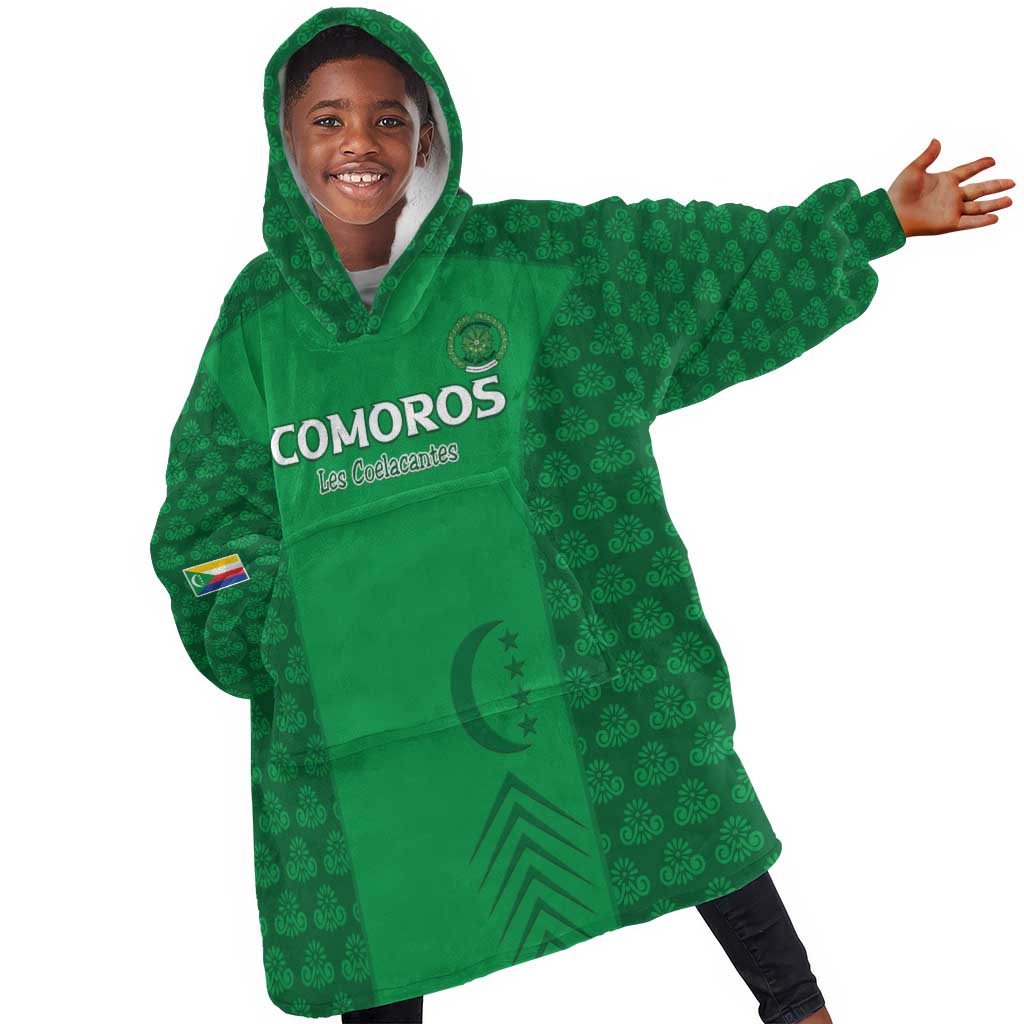 Custom Comoros Football Kid Wearable Blanket Hoodie Go Champions Green Les Coelacantes - African Pride