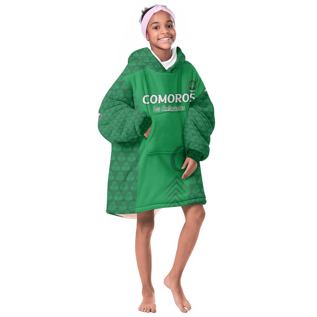 Custom Comoros Football Kid Wearable Blanket Hoodie Go Champions Green Les Coelacantes - African Pride