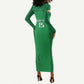 Custom Comoros Football Long Sleeve Bodycon Dress Go Champions Green Les Coelacantes - African Pride