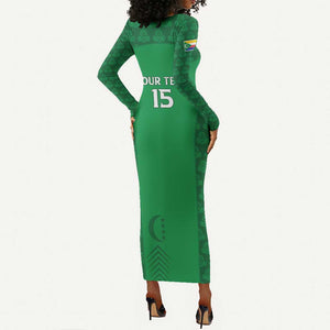 Custom Comoros Football Long Sleeve Bodycon Dress Go Champions Green Les Coelacantes - African Pride