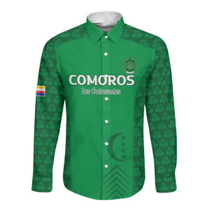 Custom Comoros Football Long Sleeve Button Shirt Go Champions Green Les Coelacantes - African Pride