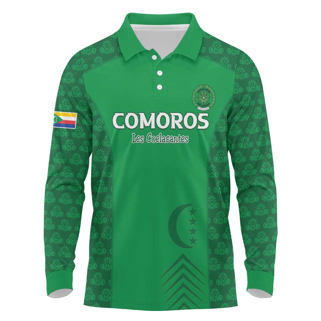 Custom Comoros Football Long Sleeve Polo Shirt Go Champions Green Les Coelacantes - African Pride