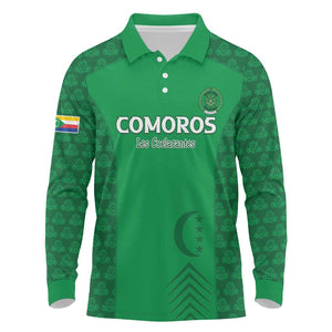 Custom Comoros Football Long Sleeve Polo Shirt Go Champions Green Les Coelacantes - African Pride