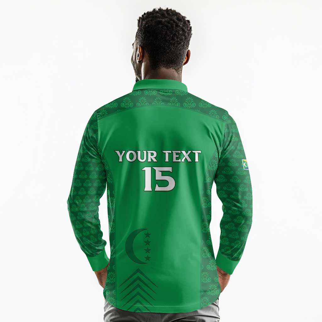 Custom Comoros Football Long Sleeve Polo Shirt Go Champions Green Les Coelacantes - African Pride
