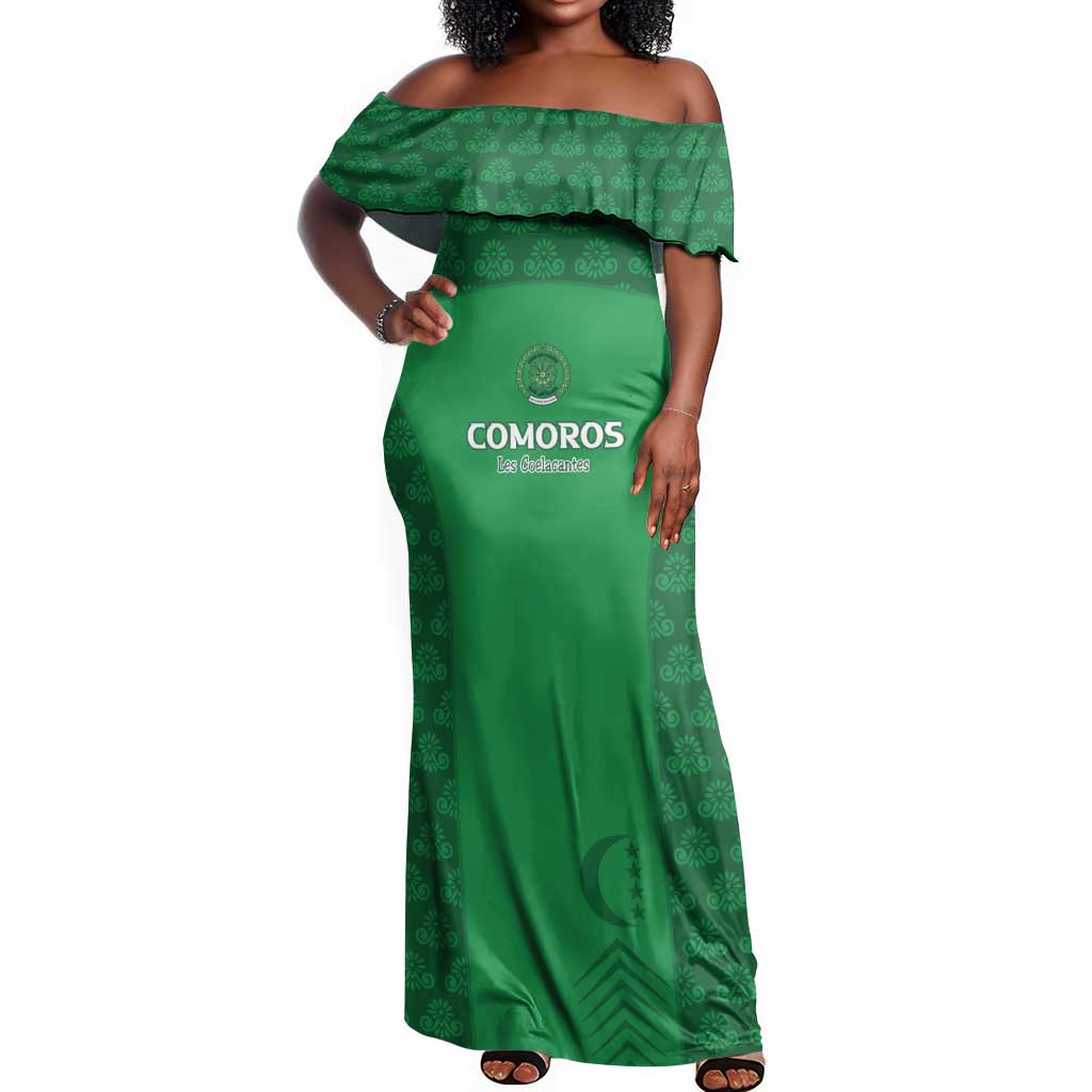 Custom Comoros Football Off Shoulder Maxi Dress Go Champions Green Les Coelacantes - African Pride