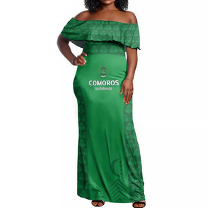 Custom Comoros Football Off Shoulder Maxi Dress Go Champions Green Les Coelacantes - African Pride
