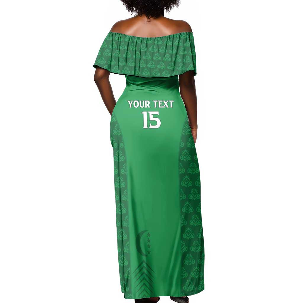 Custom Comoros Football Off Shoulder Maxi Dress Go Champions Green Les Coelacantes - African Pride