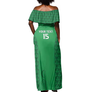 Custom Comoros Football Off Shoulder Maxi Dress Go Champions Green Les Coelacantes - African Pride