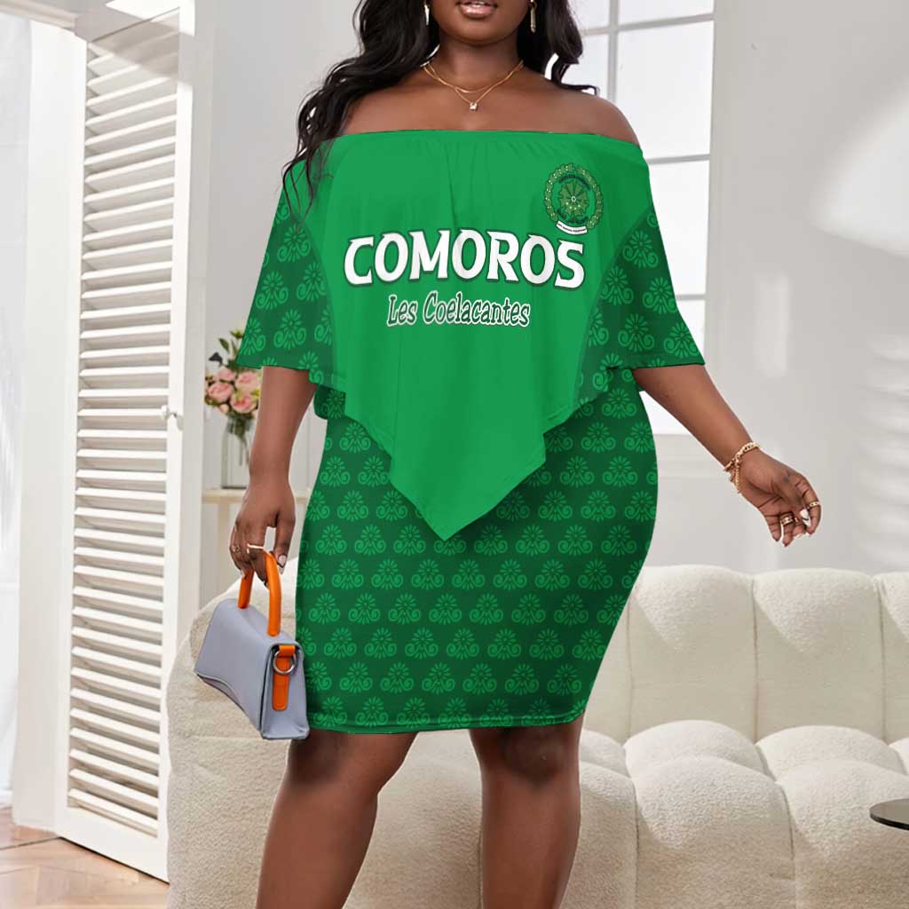 Custom Comoros Football Off Shoulder Short Dress Go Champions Green Les Coelacantes - African Pride